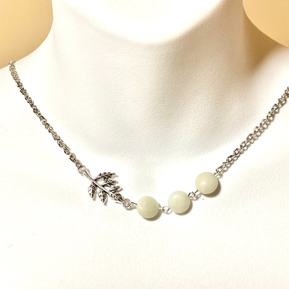 2/$20 Natural Serpentine Leaf Branch Necklace, Genuine Gemstone Stainless Chain - Picture 3 of 11